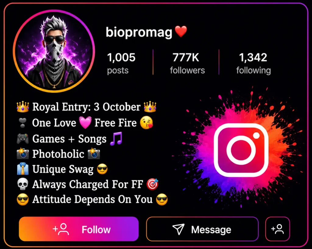 Free Fire Gaming Instagram Bio