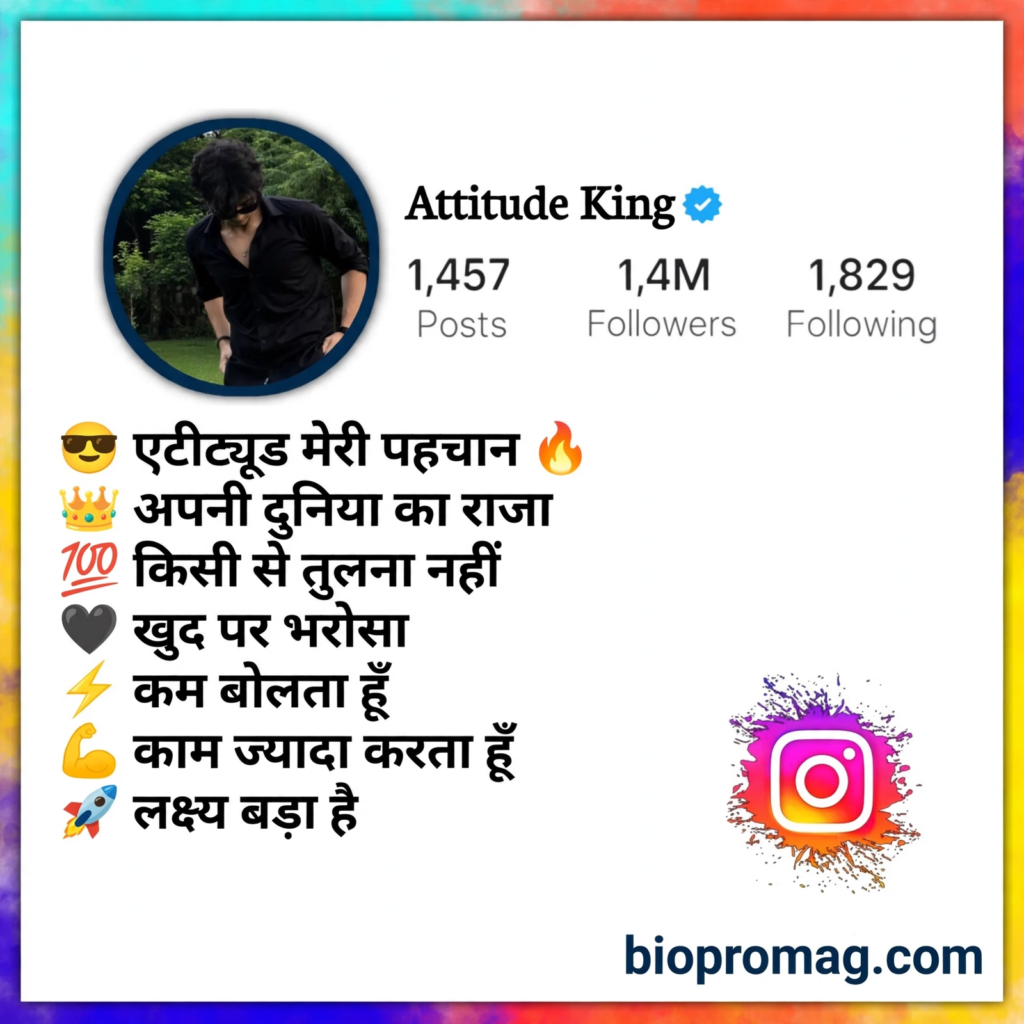 Instagram bio status for boy attitude in Hindi